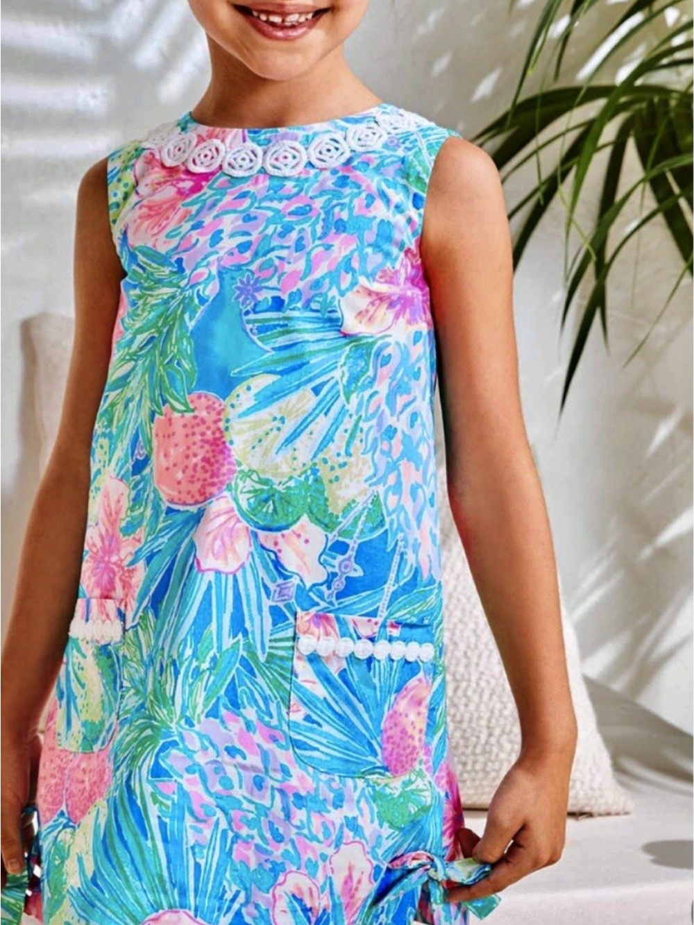 Lilly Pulitzer Girls' Tropical Blue & Pink Sleeveless Dress